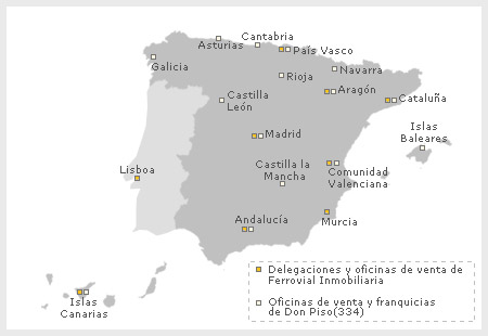 Mapa de España con la presencia inmobiliaria